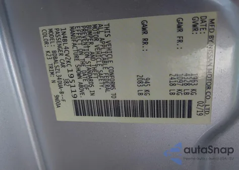 2019 Nissan Altima 2.5 Sr z USA, uszkodzony, nr VIN 1N4BL4CV2KC195119